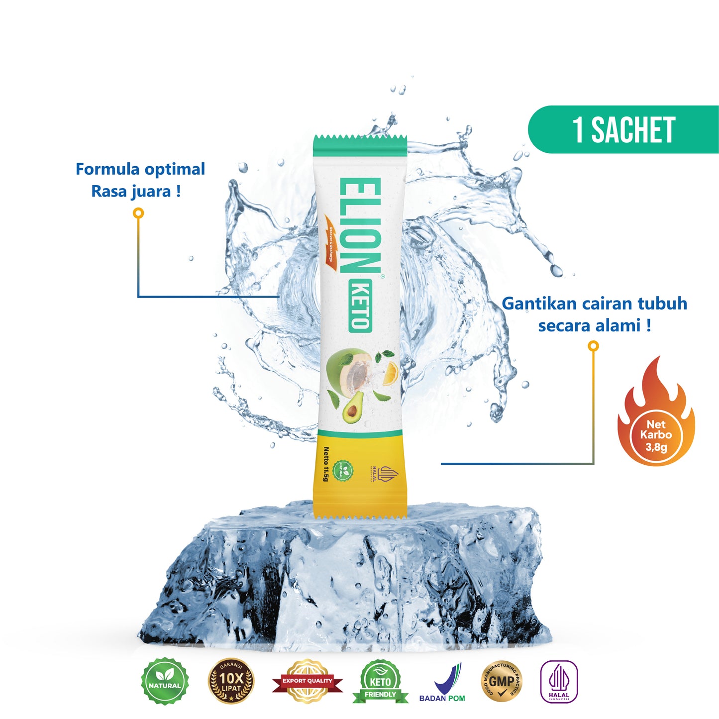 ELION Natural Fruit Electrolytes | Zero Added Sugar | 1 Sachet