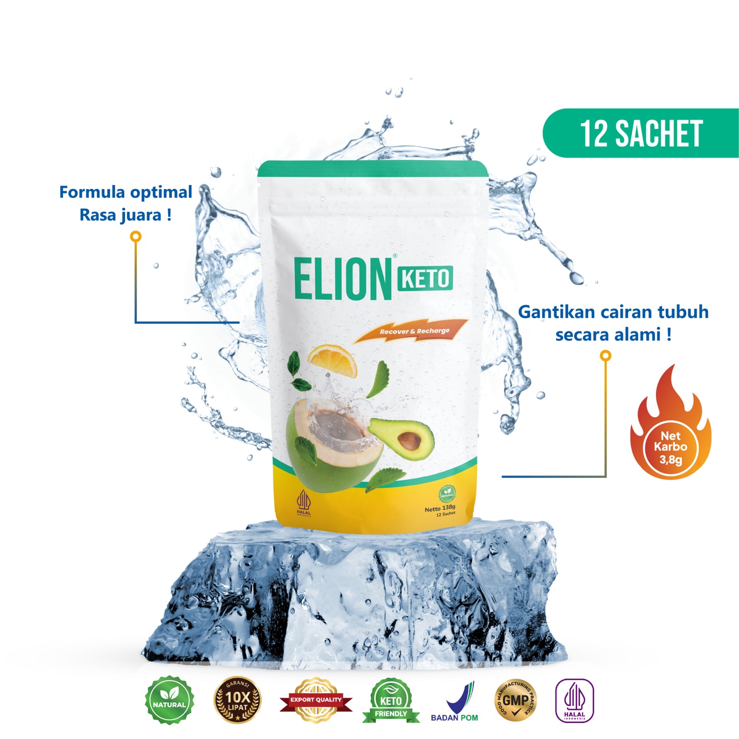 ELION KETO Natural Fruit Electrolytes | Zero Added Sugar | 1 Pouch
