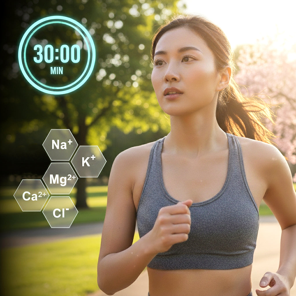 woman running in a park with timer